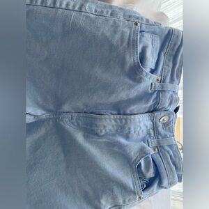 Size 2    24” waist. 40” long. H&M
 Light blue pants